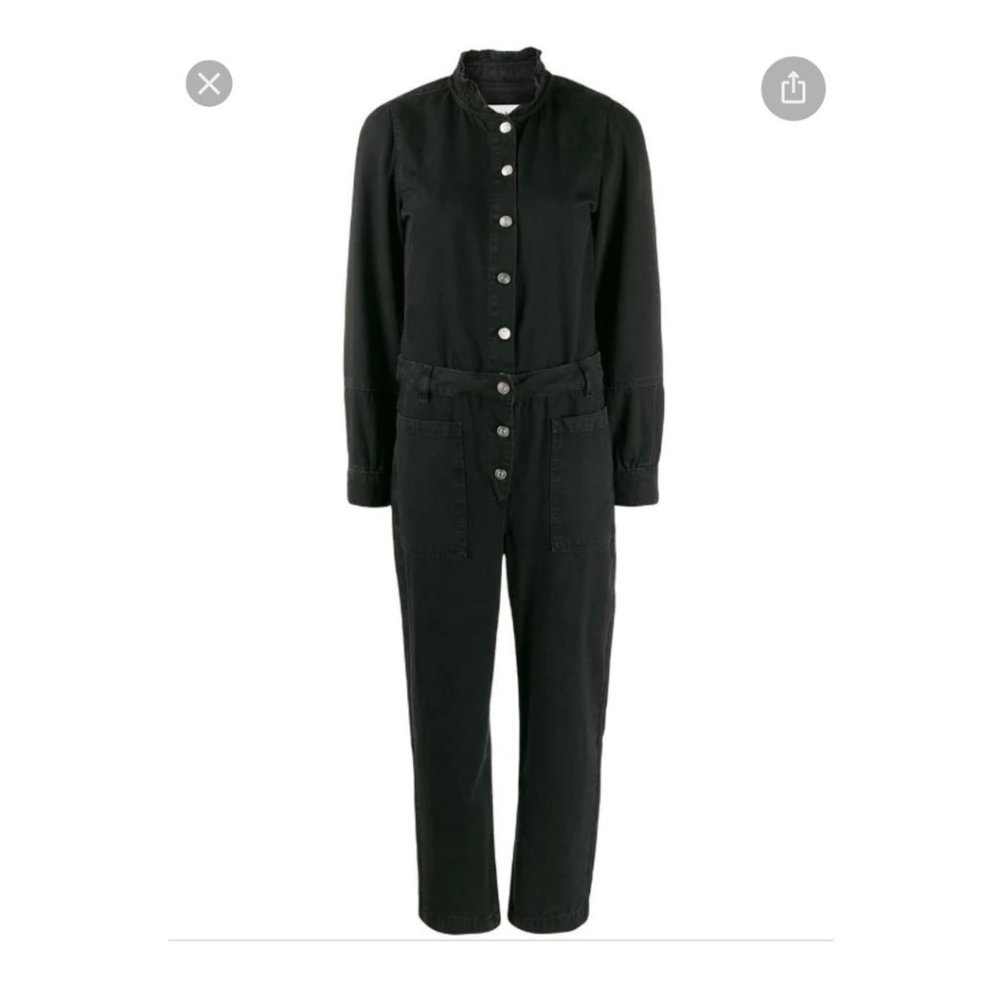 BA&SH Valentine Ruffled Black Denim Jumpsuit NWT - Picture 2 of 8